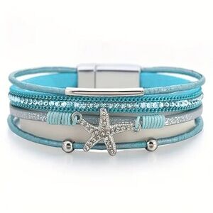 Blue Multi Layer Starfish Crystal Magnetic Bracelet